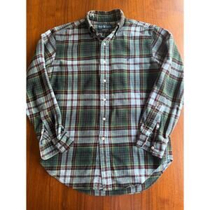 Polo Ralph Lauren Classic Fit Green Plaid Cotton Flannel Button Down Shirt Size